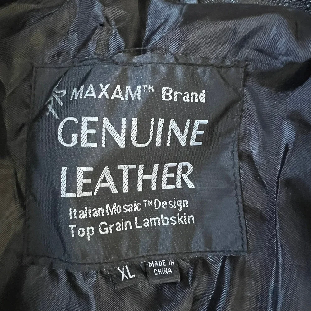 Maxam Mens XL Black Top Grain Lambskin Leather Patchwork Jacket Biker Moto 90s